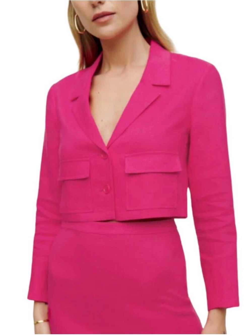 $278 REFORMATION ELTON CORVETTE PINK LINEN CROPPED BUTTON BLAZER JACKET Size 4
